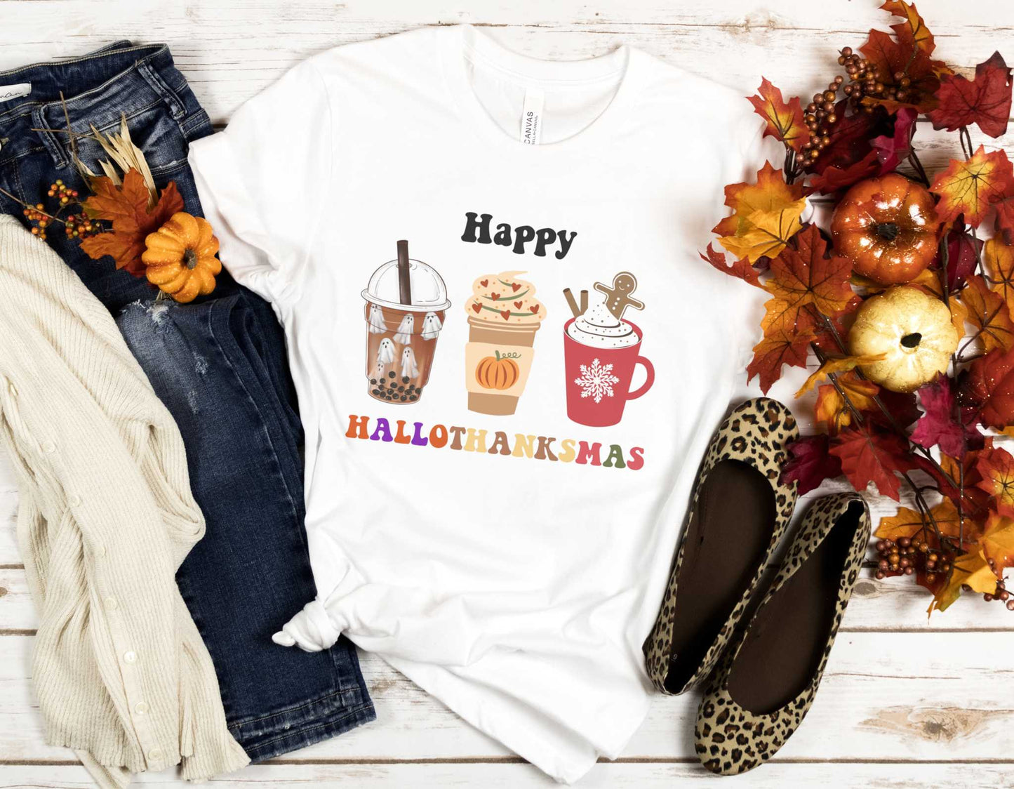 Festive Happy HalloThanksmas Shirt - All-in-One Holiday Joy Stollen Moments