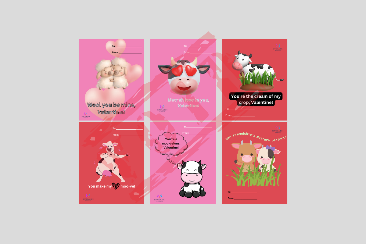 Adorable Valentine's Day Cards - Sheep and Cow Themed (Digital Download) Stollen Moments