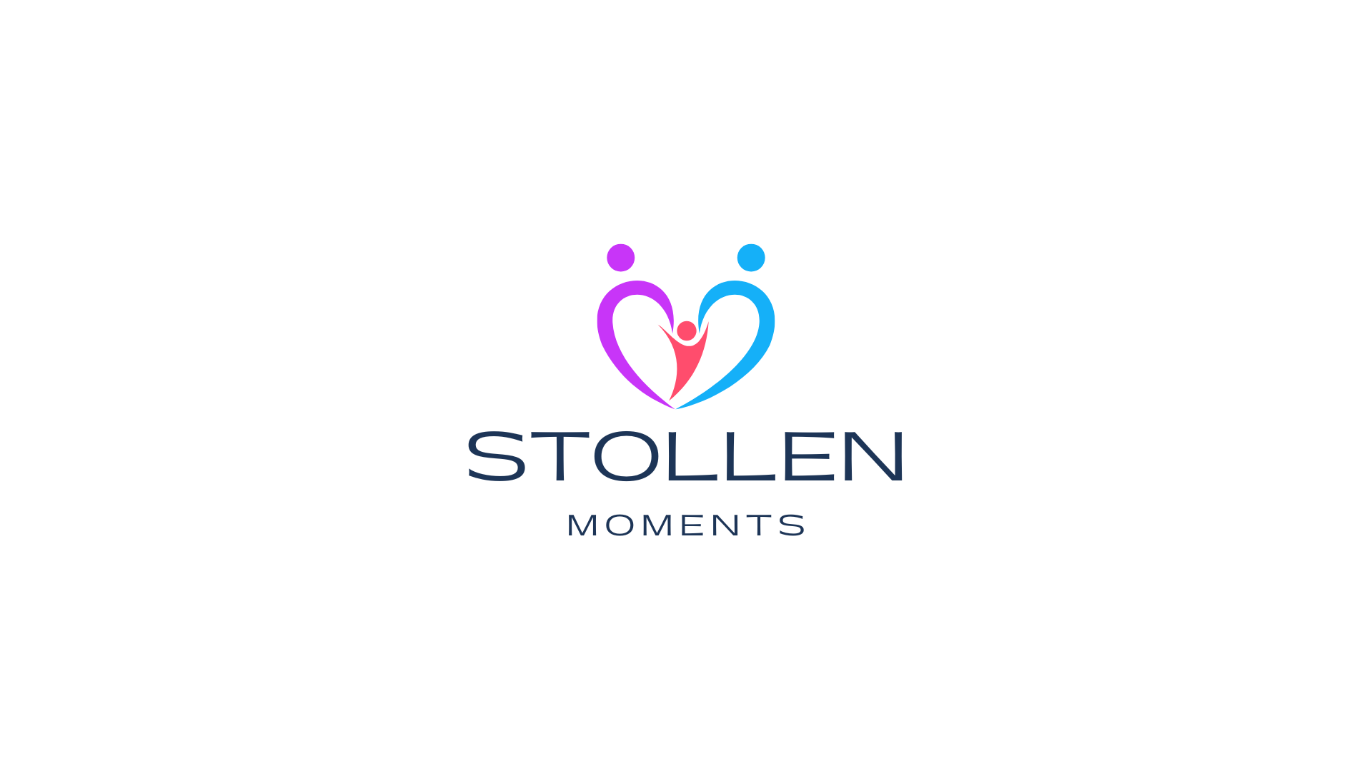 Stollen Moments logo.  Heart shape image that uses Mom and Dad on the sides and child in the middle.